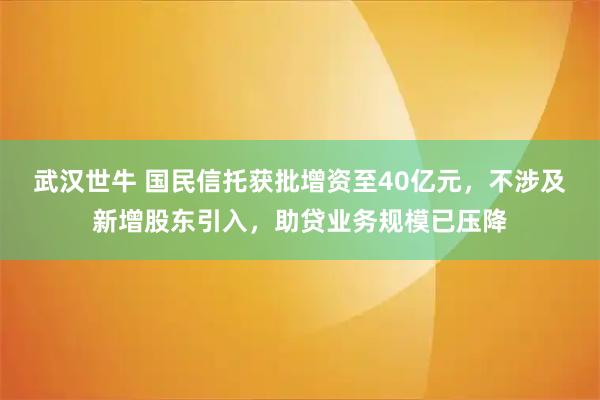 武汉世牛 国民信托获批增资至40亿元，不涉及新增股东引入，助贷业务规模已压降